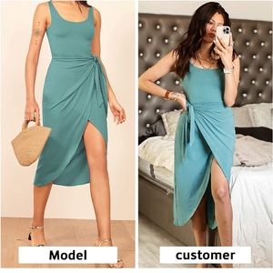 Women's Sleeveless Split Front Bodycon Midi Tank Dress - Sage green - Small